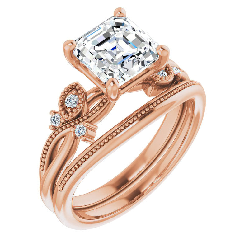 Asscher Floral Inspired Infinity Moissanite Engagement Ring with Milgrain