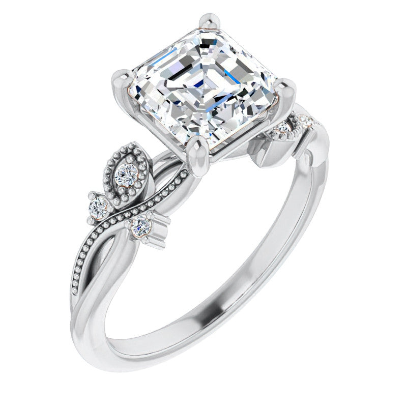 Asscher Floral Inspired Infinity Moissanite Engagement Ring with Milgrain