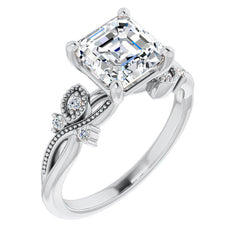 Asscher Floral Inspired Infinity Moissanite Engagement Ring with Milgrain
