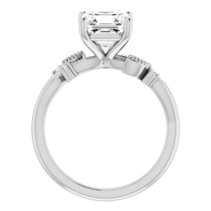 Asscher Floral Inspired Infinity Moissanite Engagement Ring with Milgrain