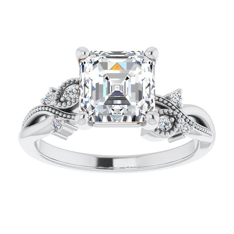 Asscher Floral Inspired Infinity Moissanite Engagement Ring with Milgrain