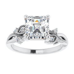 Asscher Floral Inspired Infinity Moissanite Engagement Ring with Milgrain