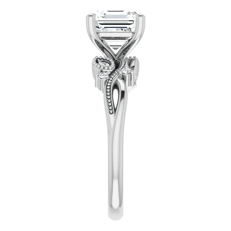 Asscher Floral Inspired Infinity Moissanite Engagement Ring with Milgrain