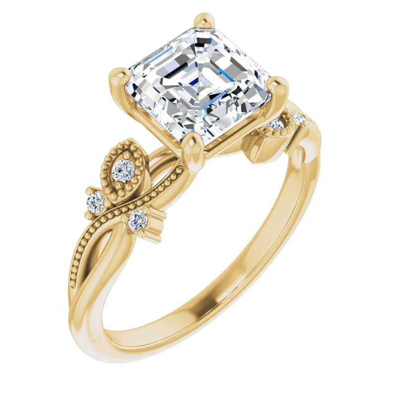 Asscher Floral Inspired Infinity Moissanite Engagement Ring with Milgrain