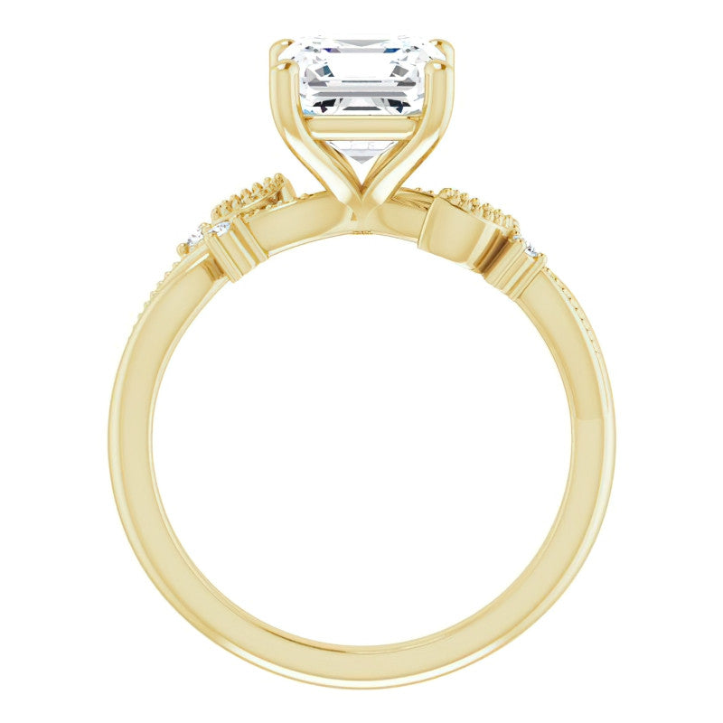 Asscher Floral Inspired Infinity Moissanite Engagement Ring with Milgrain