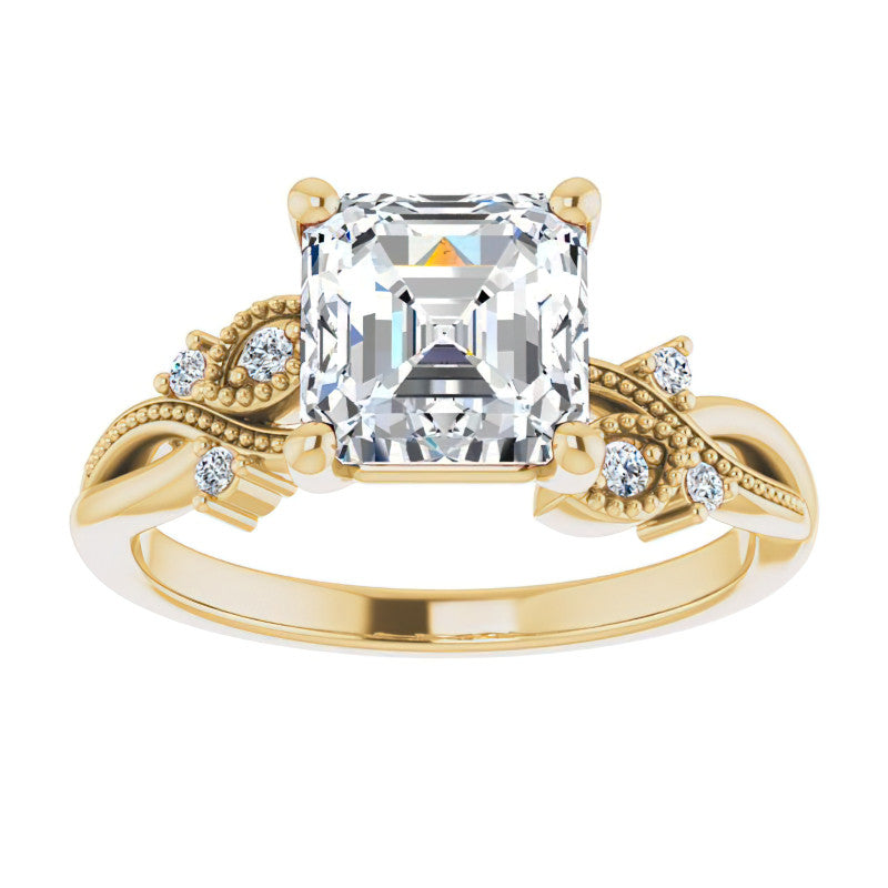 Asscher Floral Inspired Infinity Moissanite Engagement Ring with Milgrain