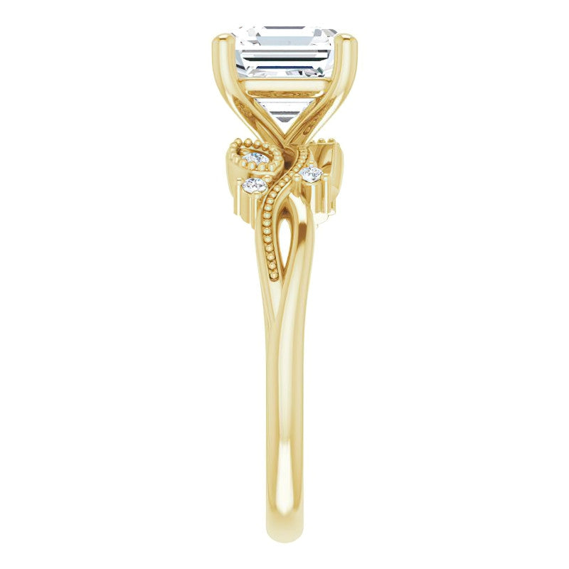 Asscher Floral Inspired Infinity Moissanite Engagement Ring with Milgrain