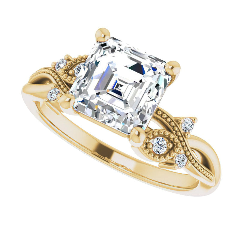Asscher Floral Inspired Infinity Moissanite Engagement Ring with Milgrain