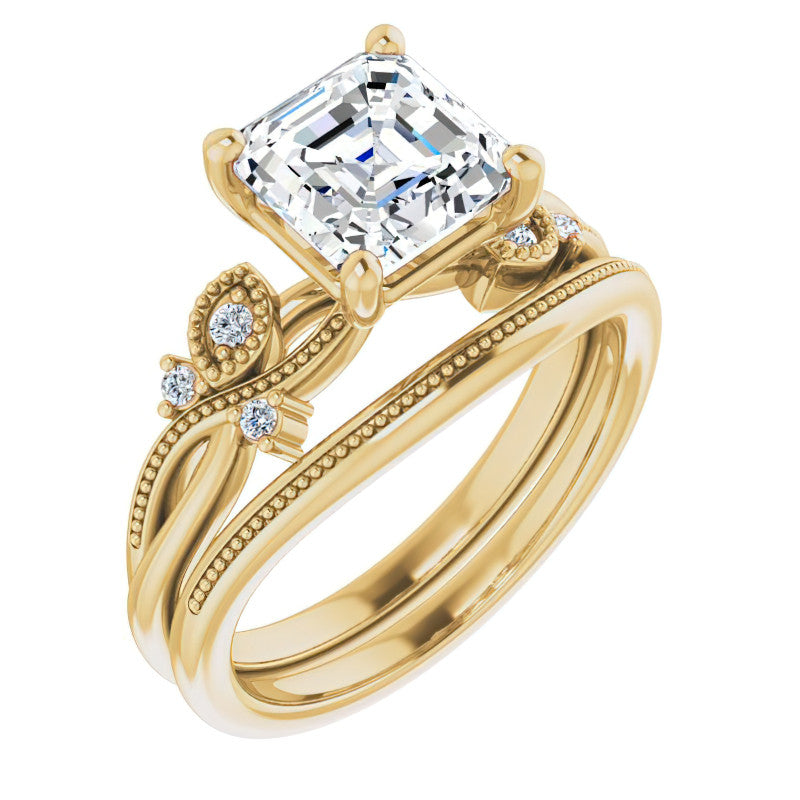 Asscher Floral Inspired Infinity Moissanite Engagement Ring with Milgrain