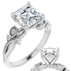 Asscher Floral Inspired Infinity Moissanite Engagement Ring with Milgrain