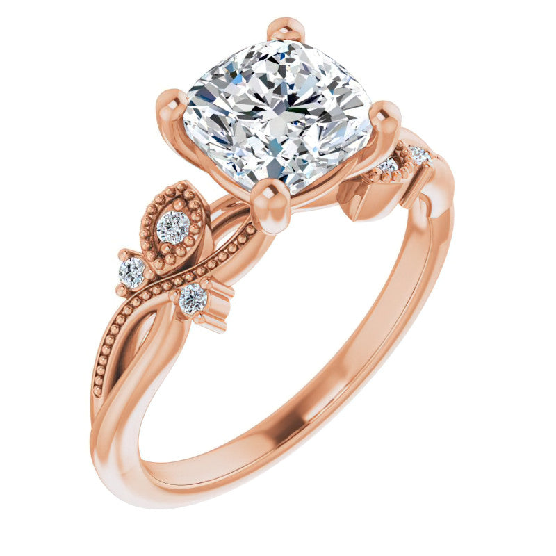 Cushion Floral Inspired Infinity Moissanite Engagement Ring with Milgrain