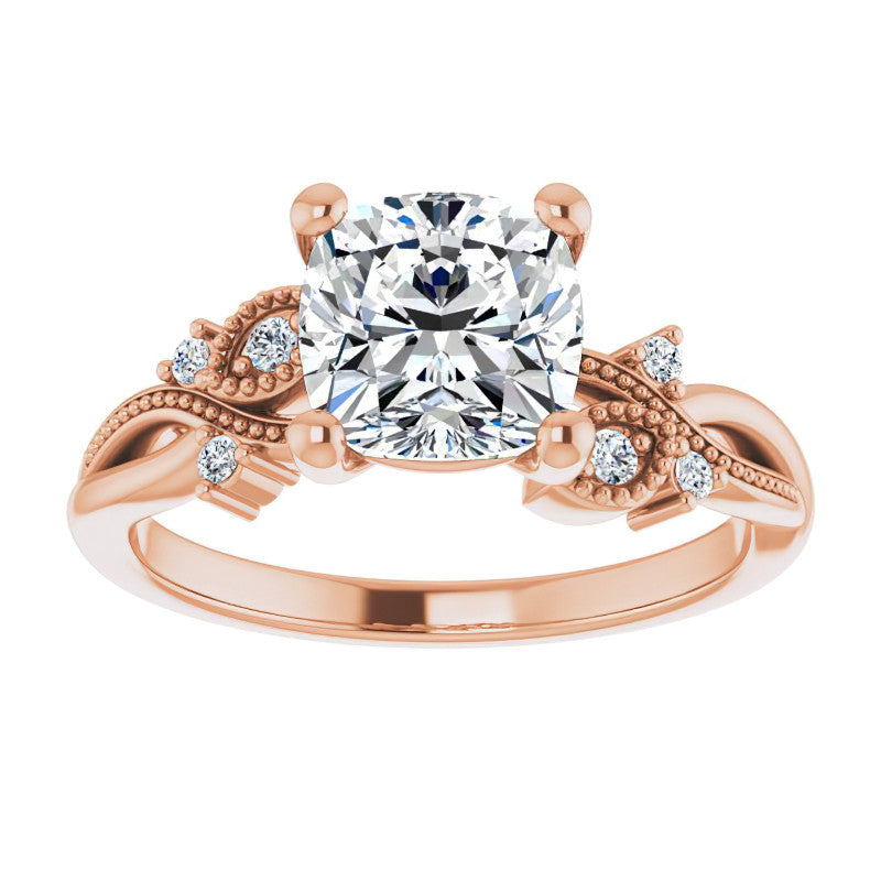 Cushion Floral Inspired Infinity Moissanite Engagement Ring with Milgrain