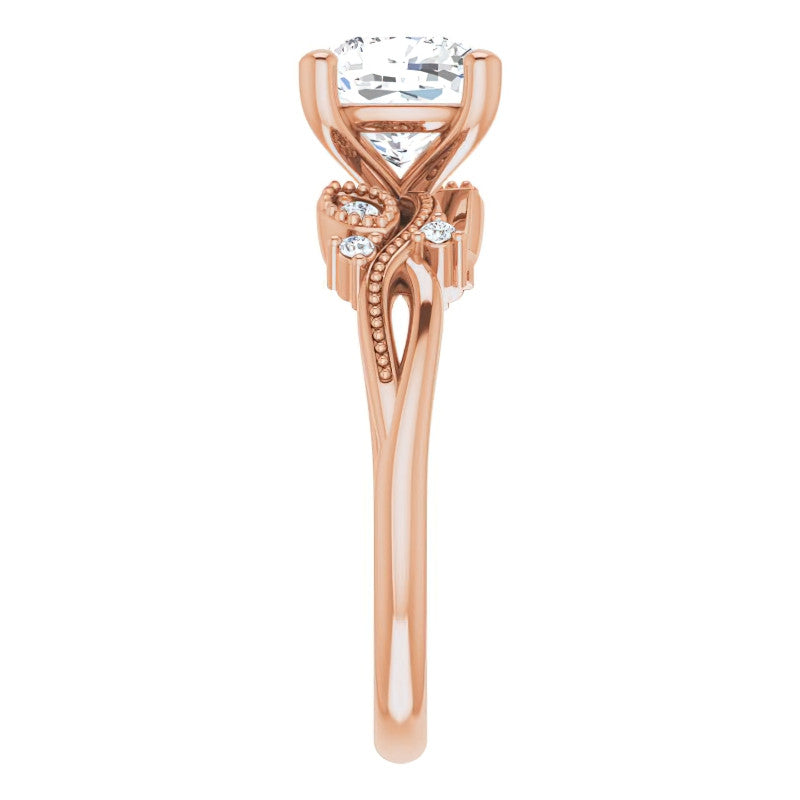 Cushion Floral Inspired Infinity Moissanite Engagement Ring with Milgrain