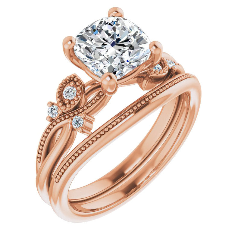 Cushion Floral Inspired Infinity Moissanite Engagement Ring with Milgrain