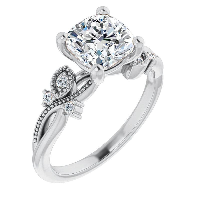 Cushion Floral Inspired Infinity Moissanite Engagement Ring with Milgrain