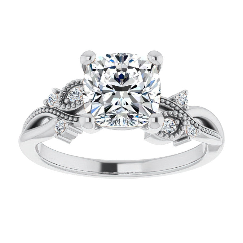 Cushion Floral Inspired Infinity Moissanite Engagement Ring with Milgrain
