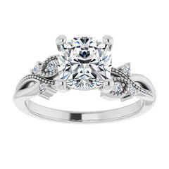 Cushion Floral Inspired Infinity Moissanite Engagement Ring with Milgrain