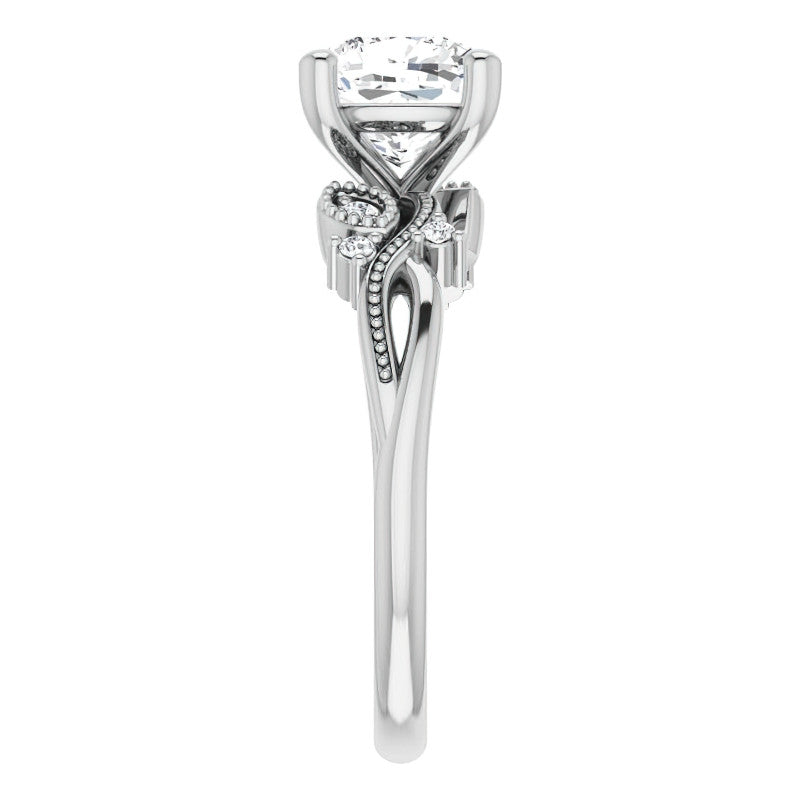 Cushion Floral Inspired Infinity Moissanite Engagement Ring with Milgrain