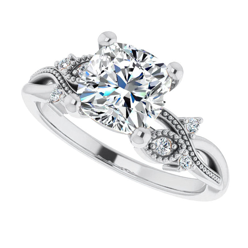 Cushion Floral Inspired Infinity Moissanite Engagement Ring with Milgrain