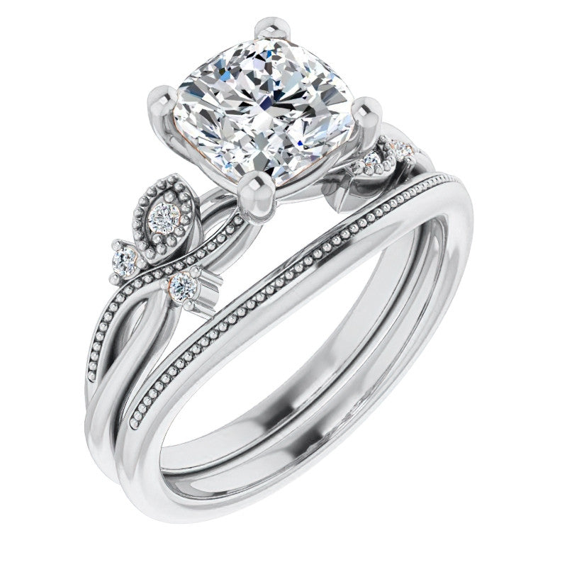 Cushion Floral Inspired Infinity Moissanite Engagement Ring with Milgrain