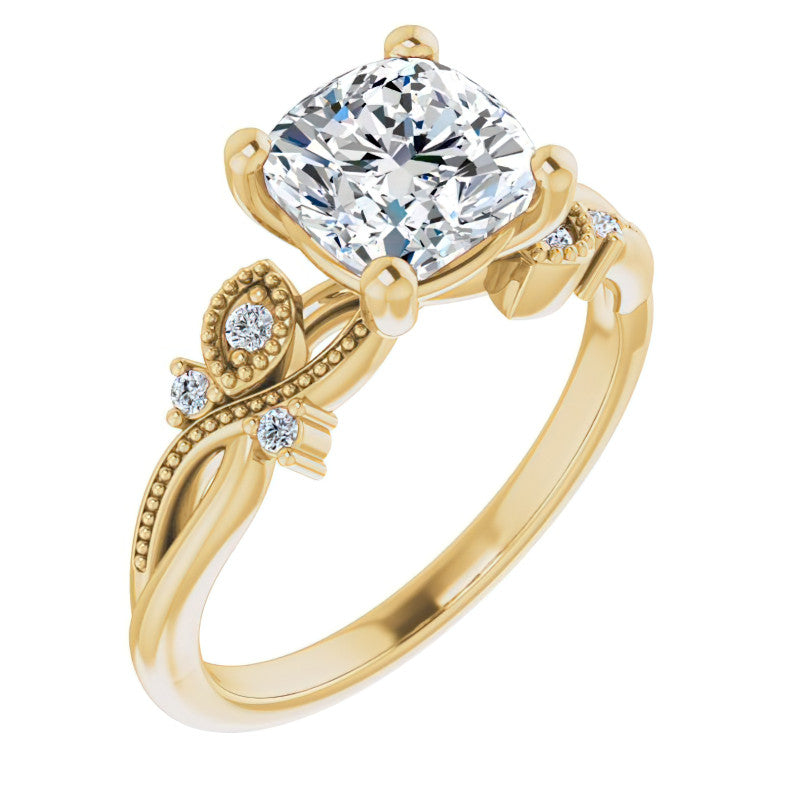 Cushion Floral Inspired Infinity Moissanite Engagement Ring with Milgrain