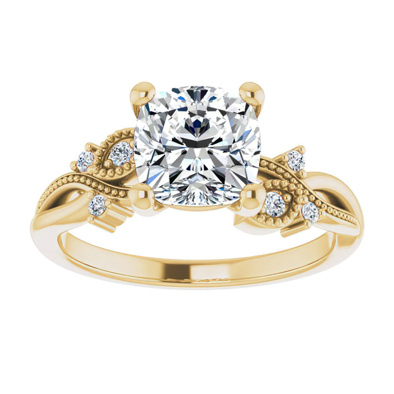 Cushion Floral Inspired Infinity Moissanite Engagement Ring with Milgrain
