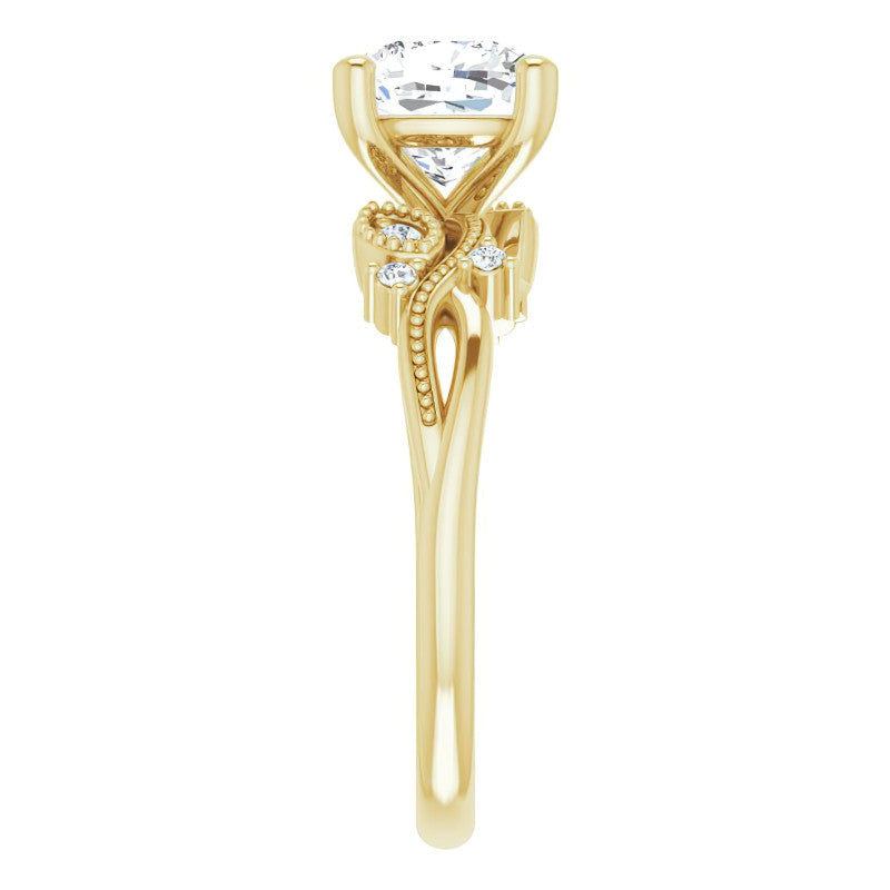 Cushion Floral Inspired Infinity Moissanite Engagement Ring with Milgrain