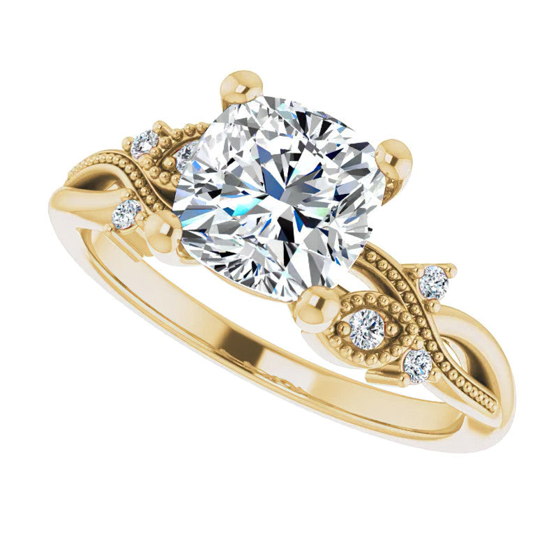 Cushion Floral Inspired Infinity Moissanite Engagement Ring with Milgrain