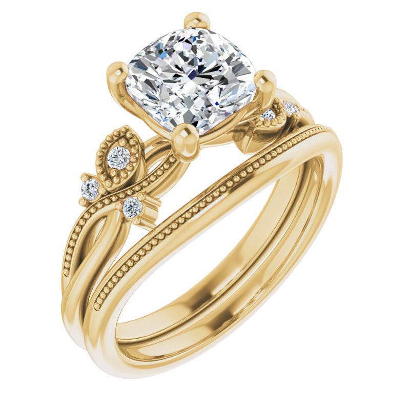 Cushion Floral Inspired Infinity Moissanite Engagement Ring with Milgrain