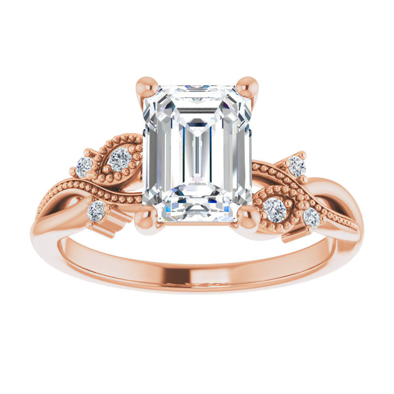 Emerald / Radiant Floral Inspired Infinity Moissanite Engagement Ring with Milgrain