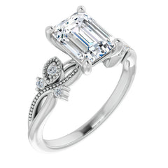 Emerald / Radiant Floral Inspired Infinity Moissanite Engagement Ring with Milgrain
