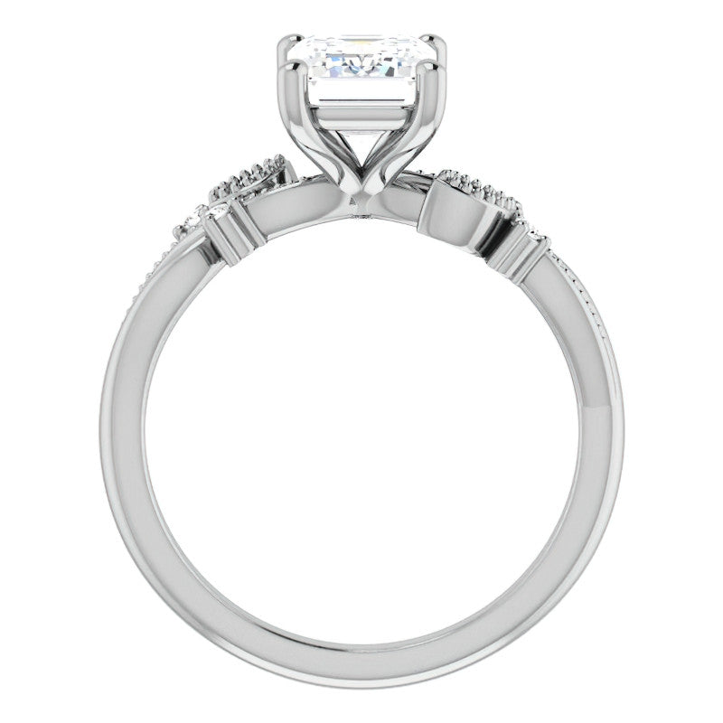 Emerald / Radiant Floral Inspired Infinity Moissanite Engagement Ring with Milgrain