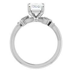 Emerald / Radiant Floral Inspired Infinity Moissanite Engagement Ring with Milgrain