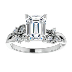 Emerald / Radiant Floral Inspired Infinity Moissanite Engagement Ring with Milgrain