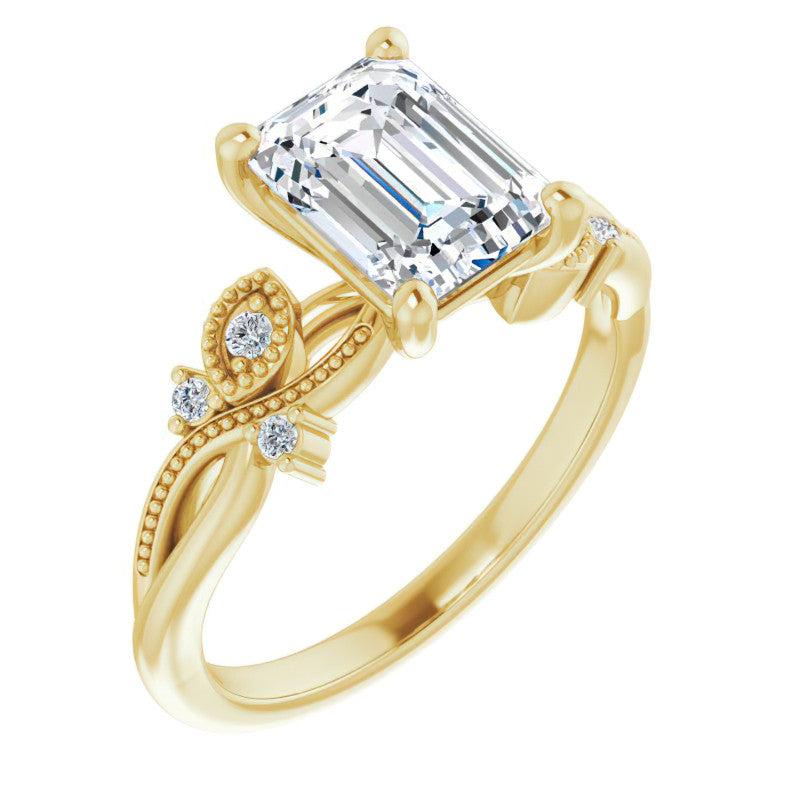 Emerald / Radiant Floral Inspired Infinity Moissanite Engagement Ring with Milgrain