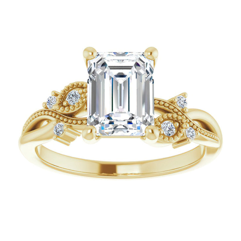 Emerald / Radiant Floral Inspired Infinity Moissanite Engagement Ring with Milgrain