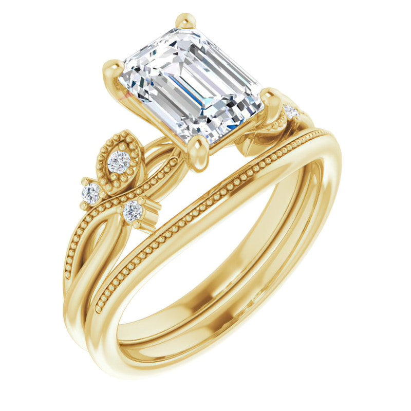 Emerald / Radiant Floral Inspired Infinity Moissanite Engagement Ring with Milgrain