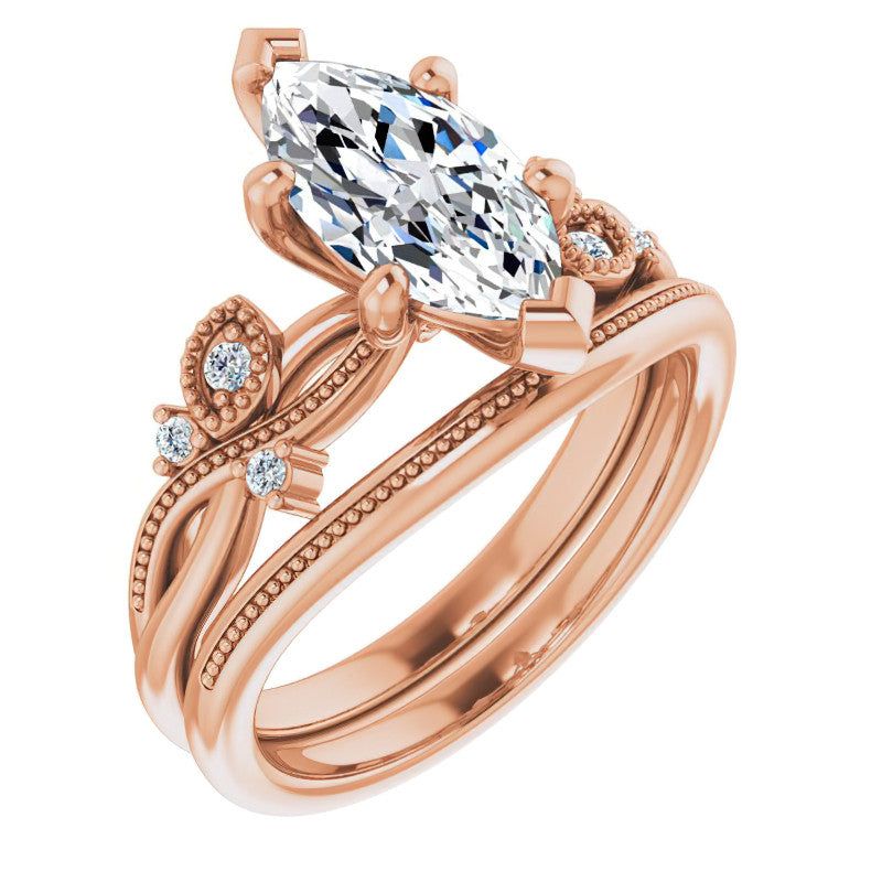 Marquise Floral Inspired Infinity Moissanite Engagement Ring with Milgrain