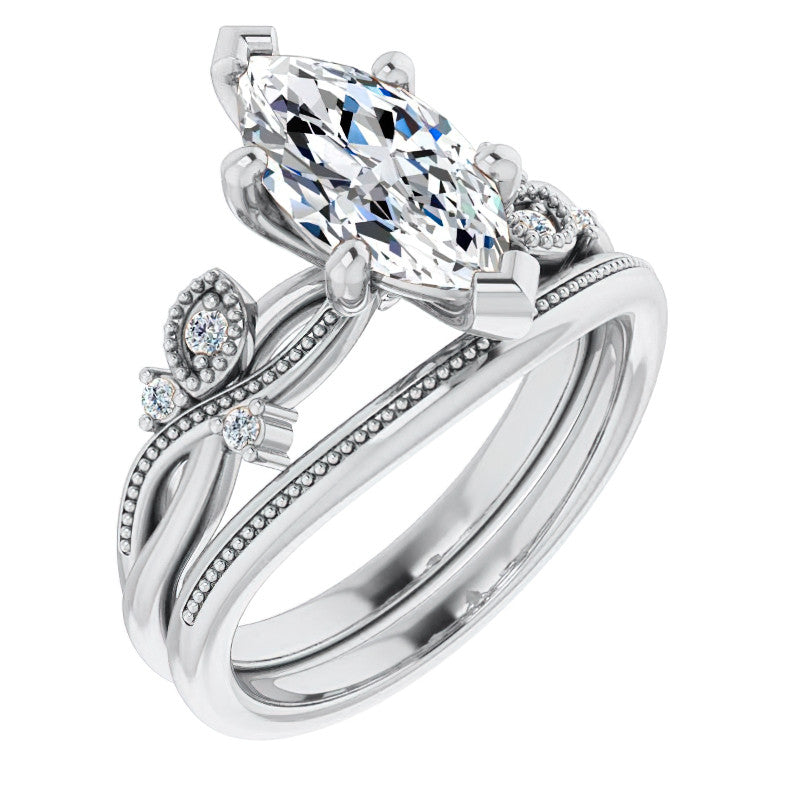 Marquise Floral Inspired Infinity Moissanite Engagement Ring with Milgrain
