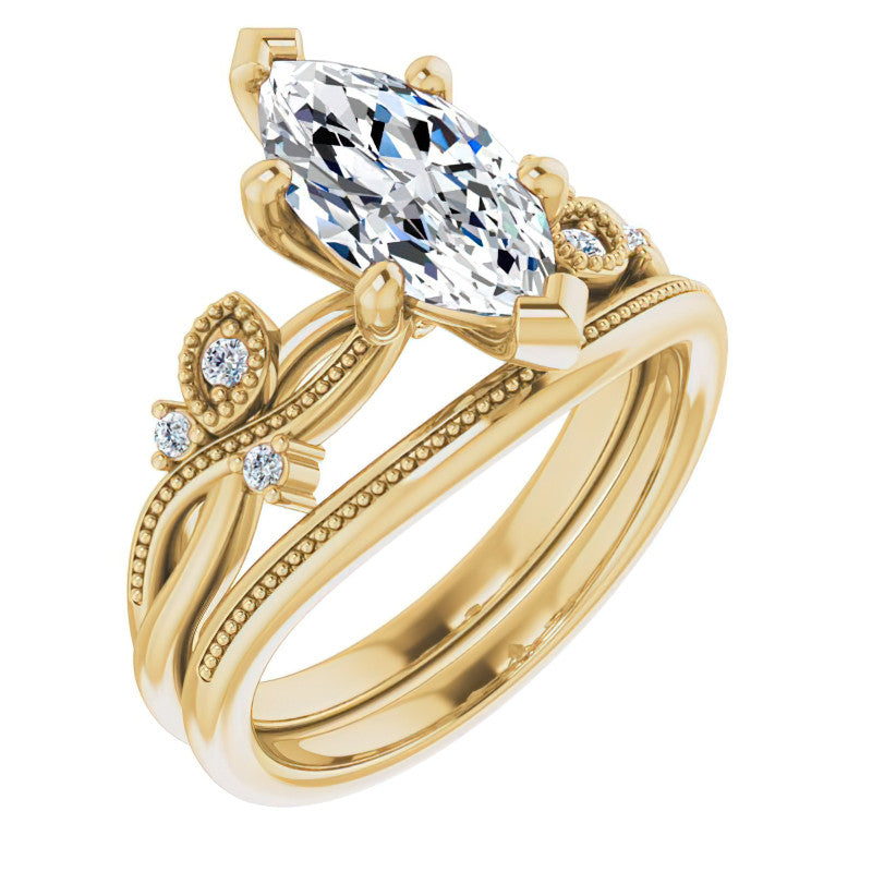 Marquise Floral Inspired Infinity Moissanite Engagement Ring with Milgrain