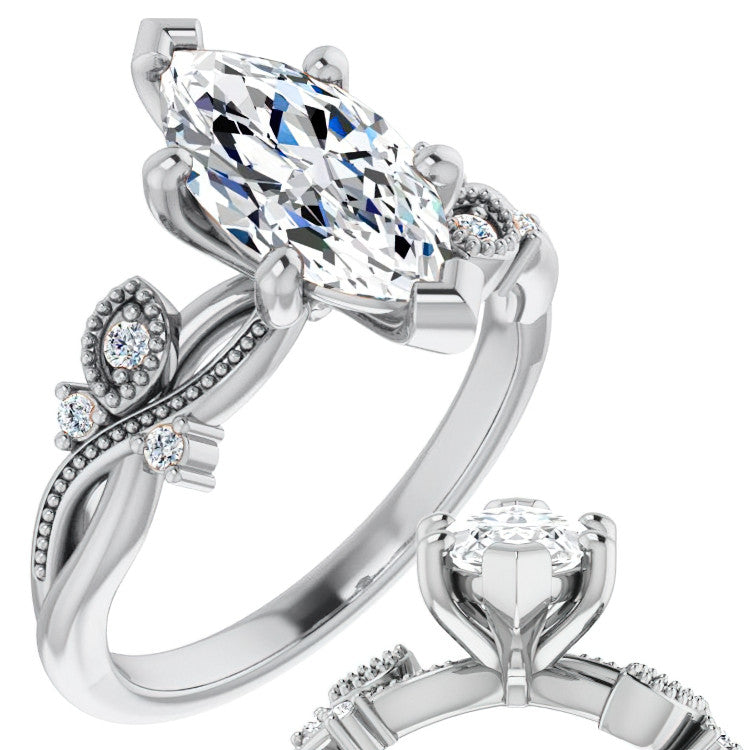 Marquise Floral Inspired Infinity Moissanite Engagement Ring with Milgrain