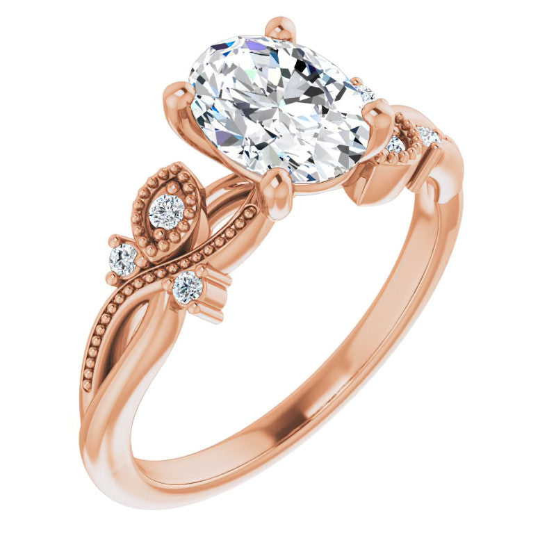 Oval Floral Inspired Infinity Moissanite Engagement Ring with Milgrain