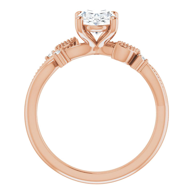 Oval Floral Inspired Infinity Moissanite Engagement Ring with Milgrain