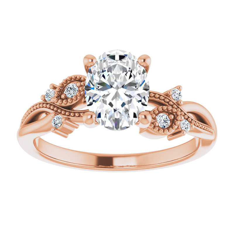 Oval Floral Inspired Infinity Moissanite Engagement Ring with Milgrain