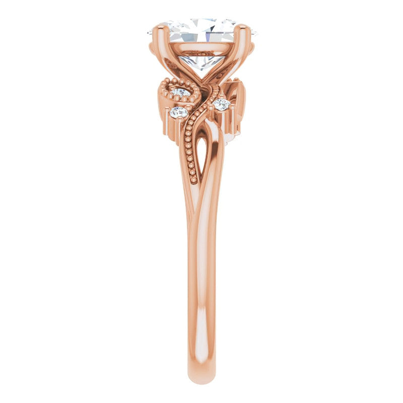Oval Floral Inspired Infinity Moissanite Engagement Ring with Milgrain