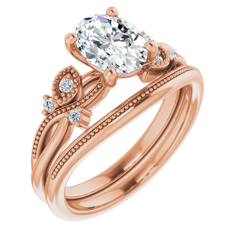 Oval Floral Inspired Infinity Moissanite Engagement Ring with Milgrain