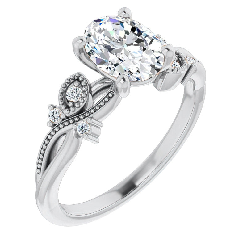 Oval Floral Inspired Infinity Moissanite Engagement Ring with Milgrain