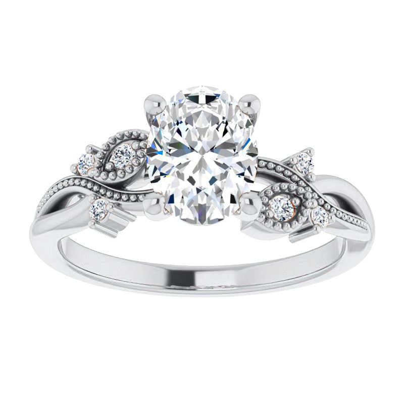 Oval Floral Inspired Infinity Moissanite Engagement Ring with Milgrain