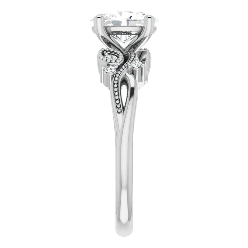 Oval Floral Inspired Infinity Moissanite Engagement Ring with Milgrain