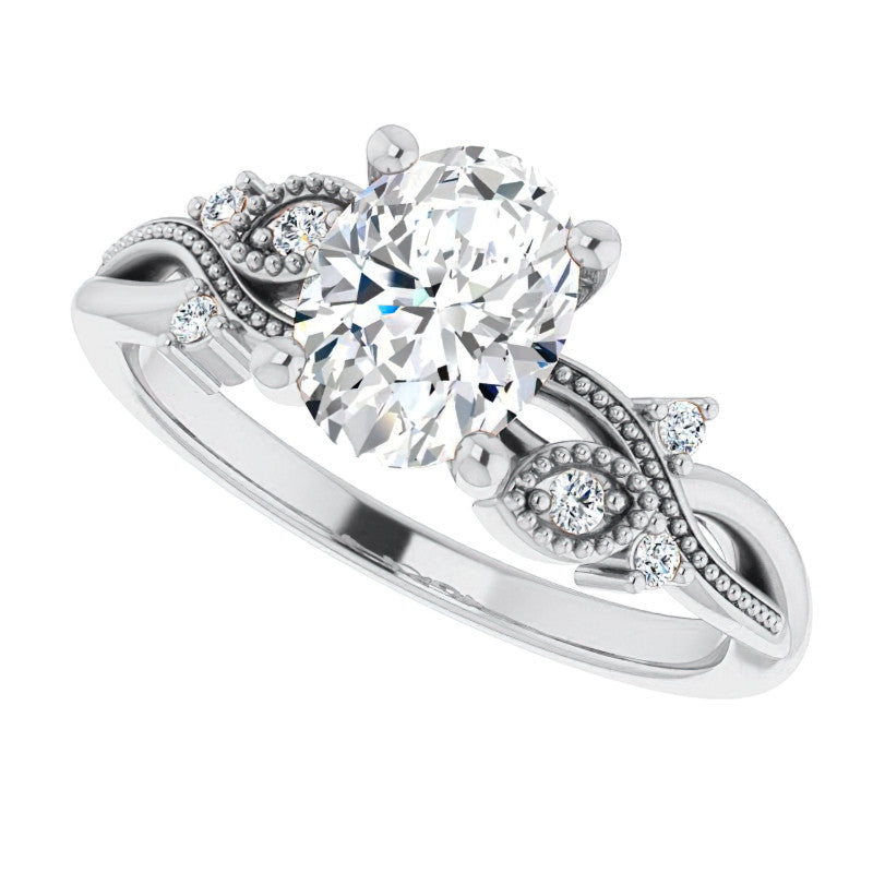 Oval Floral Inspired Infinity Moissanite Engagement Ring with Milgrain